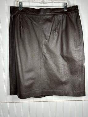 vintage Excelled Women’s Lined chocolate brown Leather short Skirt plus Size 16
